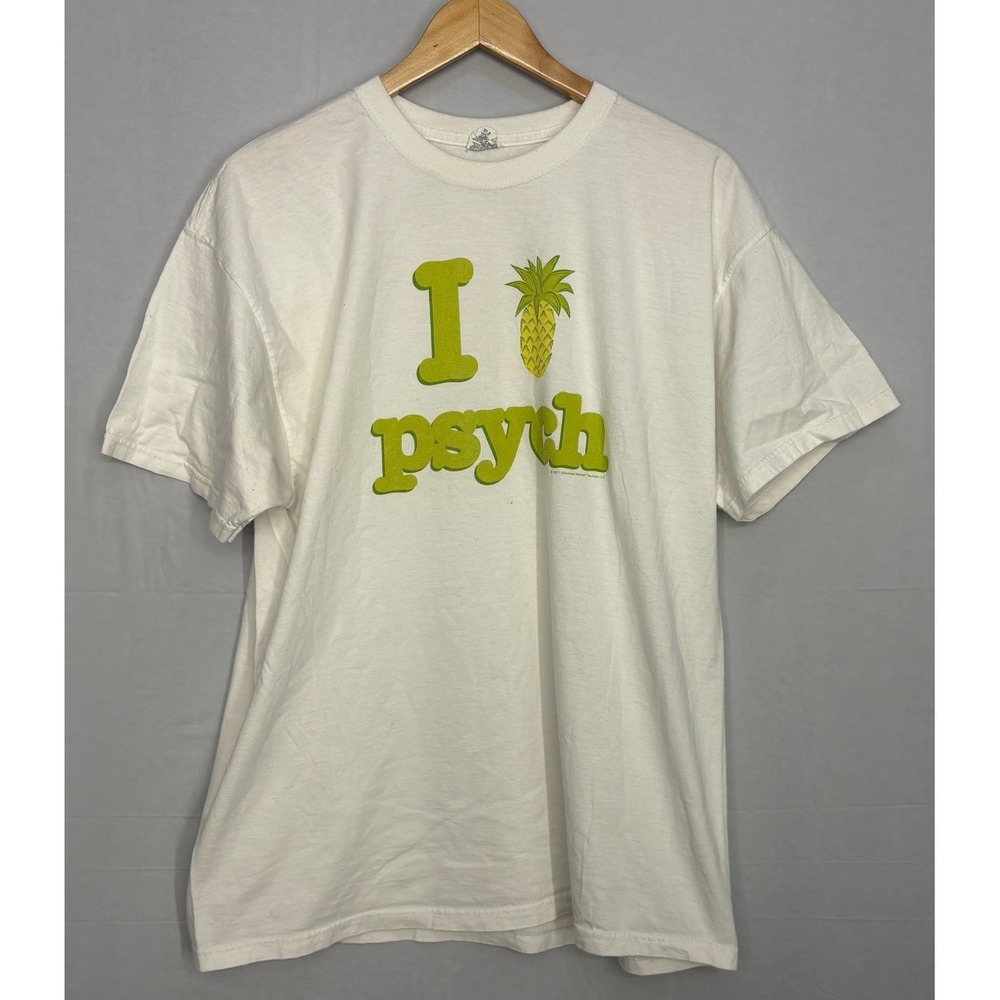 Pineapple Psych TV Show Graphic T-Shirt Mens White Short Sleeve XL Y2K